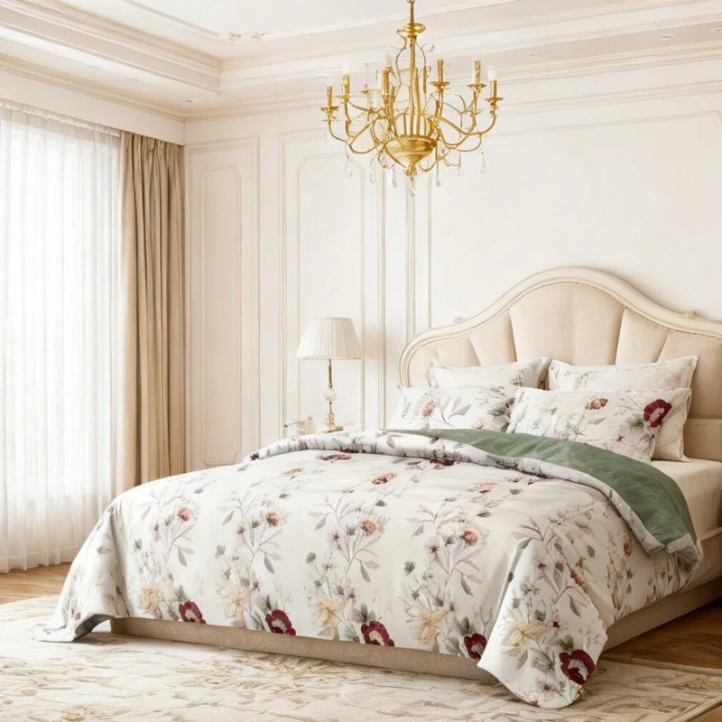King Size 9-Piece Sage & Floral Quilted Bedding & Curtain Set (King) - Microfiber Bedspread + Sheer Drapes, Sage Floral
