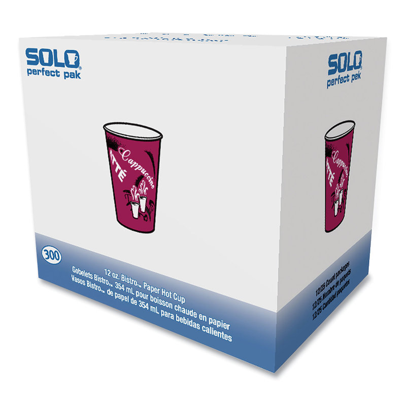 Maroon Bistro Design 12 oz Disposable Hot Drink Cups