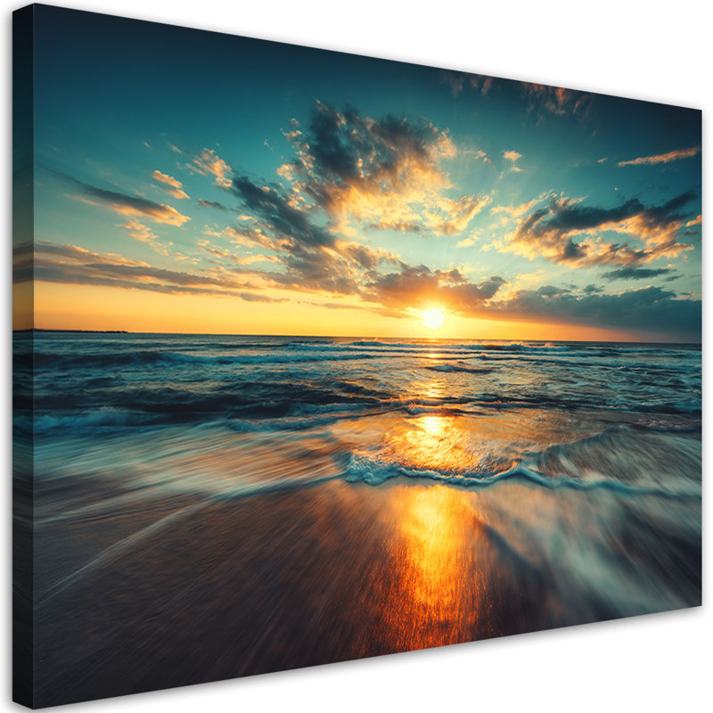Sunset On The Beach At Sea - Wrapped Canvas Print