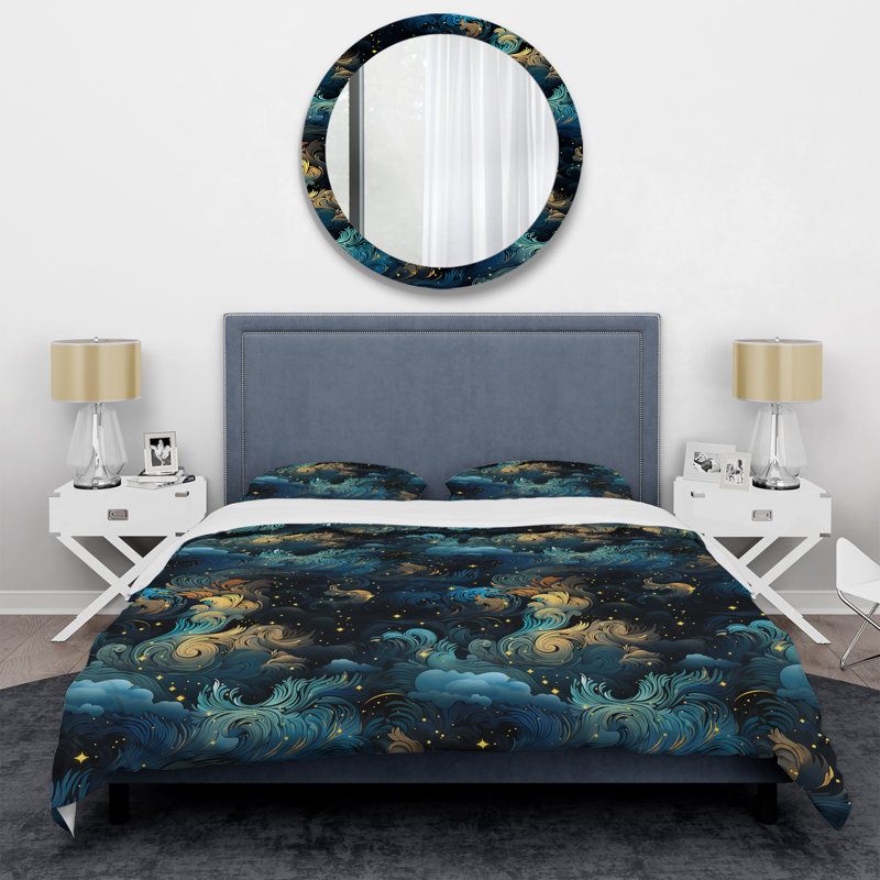 Ensemble de housse de couette à motif abstrait Cosmic Noir Moody, Housse de couette pour grand lit et 2 taies décor