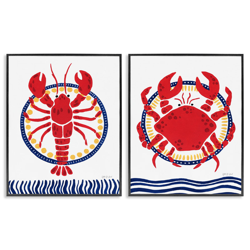  «Coastal Lobster & Crab», ensemble de 2 giclées par yvette St. Amant, H 30 po x l 24 po, Giclée encadrée noir minuit