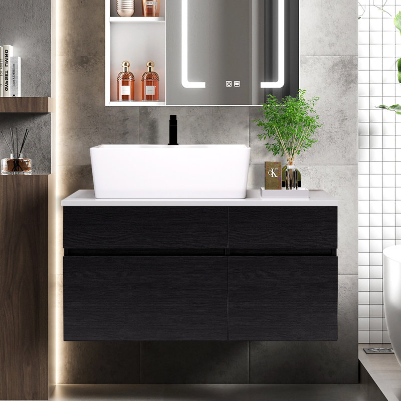 Wall Mounted Floating Single Bathroom Vanity With Sink