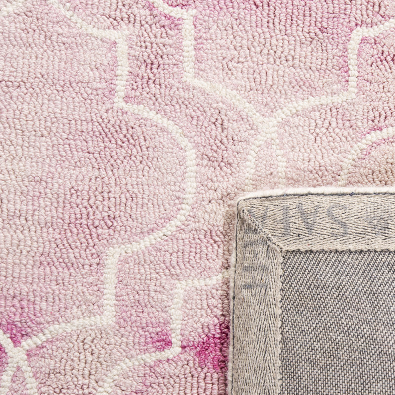 Berman Hand Tufted Wool/Cotton Geometric Rug in Rose/Ivory, Rectangle 3' x 5'
