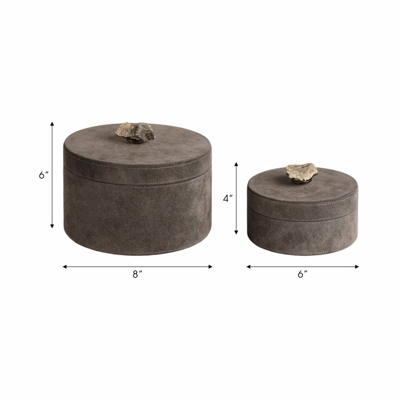 Sagebrook Home 2-Pieces Harare Suede Boxes With Stone Knob, Gray