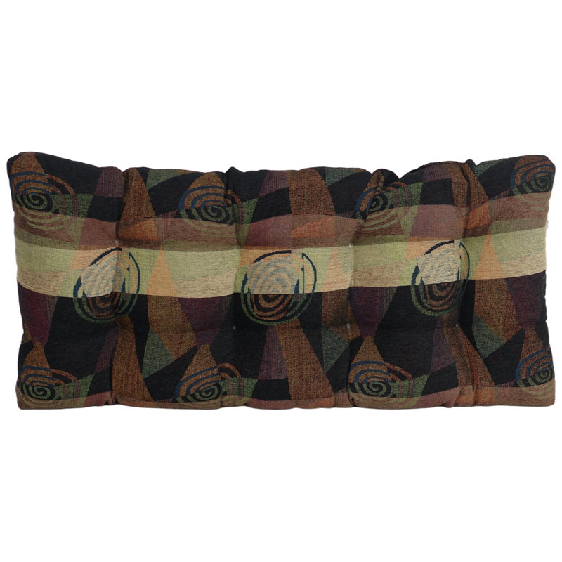 Coussin de banc capitonné en jacquard chenille, L 42 po x P 19 po, Brun / noir / abstrait multicolore