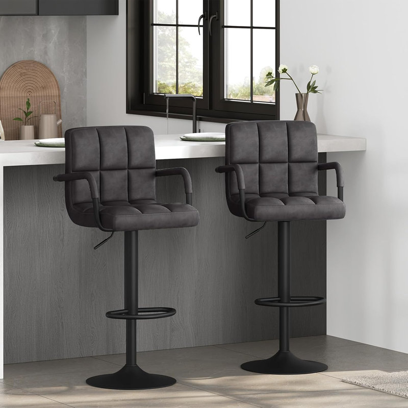 Haymark Swivel Upholstered Adjustable Height Counter Stool with Metal Frame, Anthracite