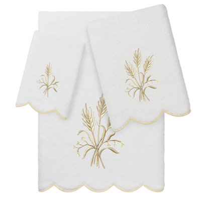  100% Turkish Cotton WHITNEY Scallop 3PC Embellished Towel Set