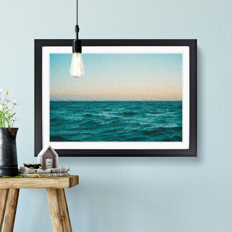 Ocean Stripe - Picture Frame Painting Print, 36cm H x 48cm W x 2cm D, Black Framed