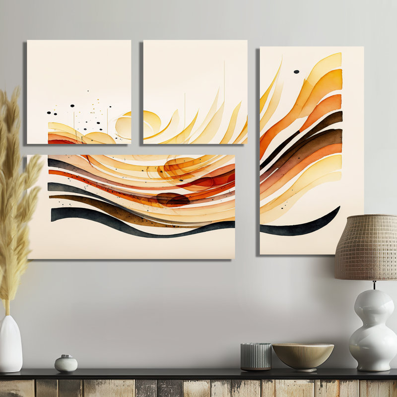 «Burnt Orange Waves Abstract IV», impressions sur toile modernes, 4 pièces, Toile tendue, Ne s’applique pas