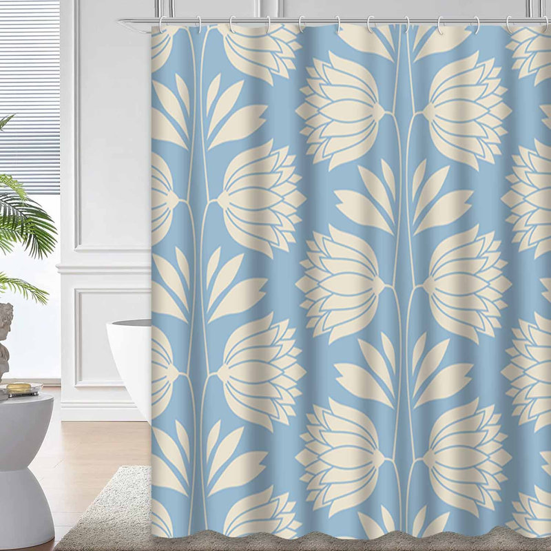 Rideau de douche sans couture à motif floral abstrait rétro avec 12 crochets, L 72 po x l 72 po