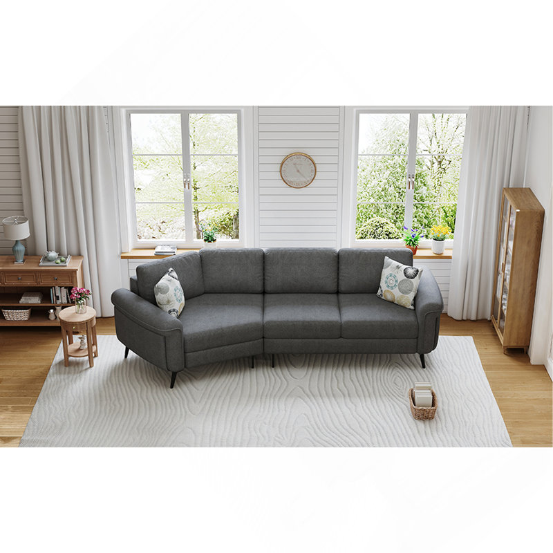 Gris foncé 111 po 3 avec design incurvé. Siège ergonomique pour un siège relaxant. Coussins décoratifs amovibles. Pieds en métal. Tissu de revêtement en chenille. Siège rembourré de mousse d'une capacité de 250 lb. Hauteur à 19,3 po du sol.