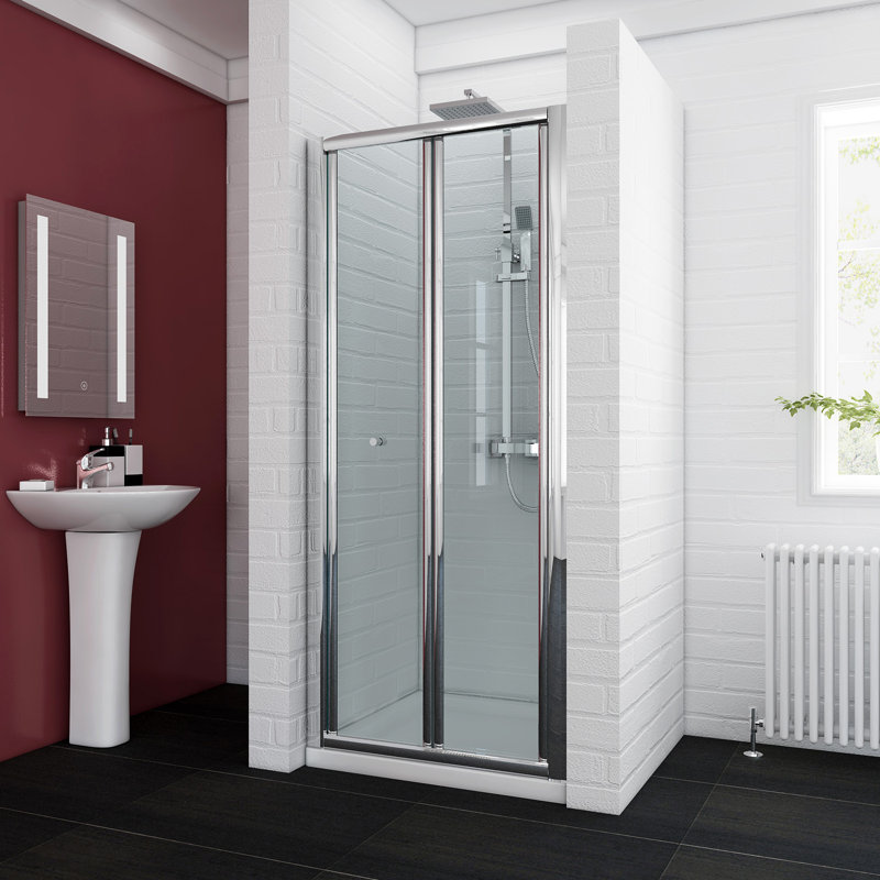 Fallinerlea 22860mm - W x 4699mm H Hinged Framed Shower Door with Clear Glass, 185cm H x 100cm W