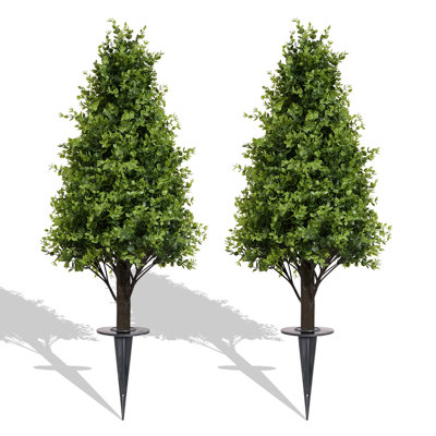 30" Artificial Topiary Tree Faux Boxwood With Ground Spikes For Indoor/Outdoor.