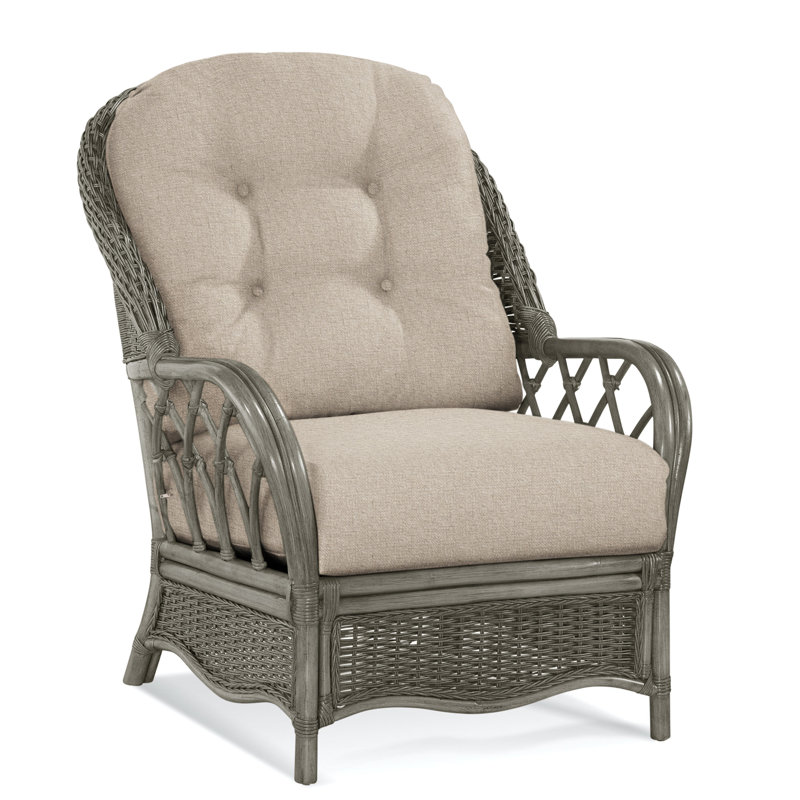 Chaise avec accoudoirs en rotin Everglade, Pierre grise, Rayé bleu clair et blanc / 0256-54