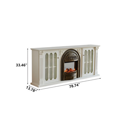 Console télé 70,87 "avec foyer en bois massif blanc crème avec flamme réaliste