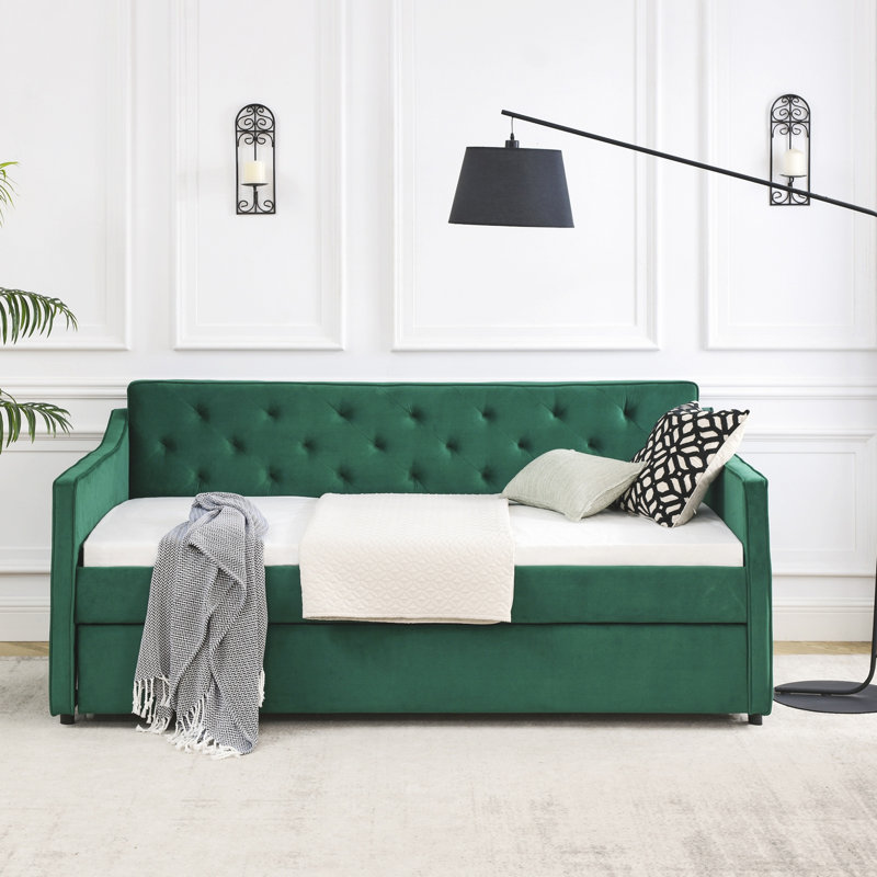 Lit de jour simple avec couchette capitonnée Stanwood, Simple, Vert