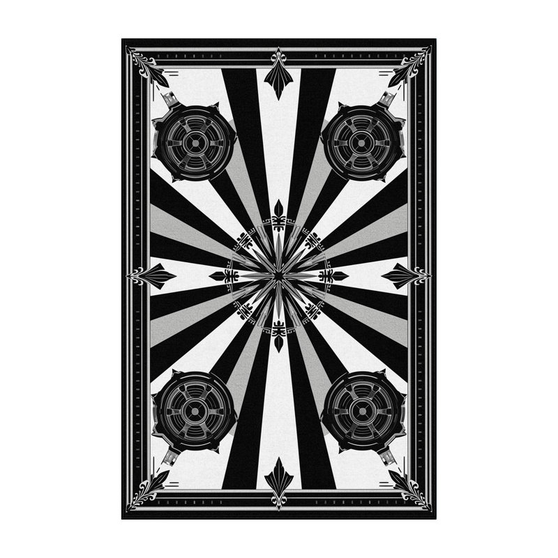 Machine Washable Pacen Red Carpet Event Posh & Luxe Starburst Rug in Gray – Black Binding, 7x9