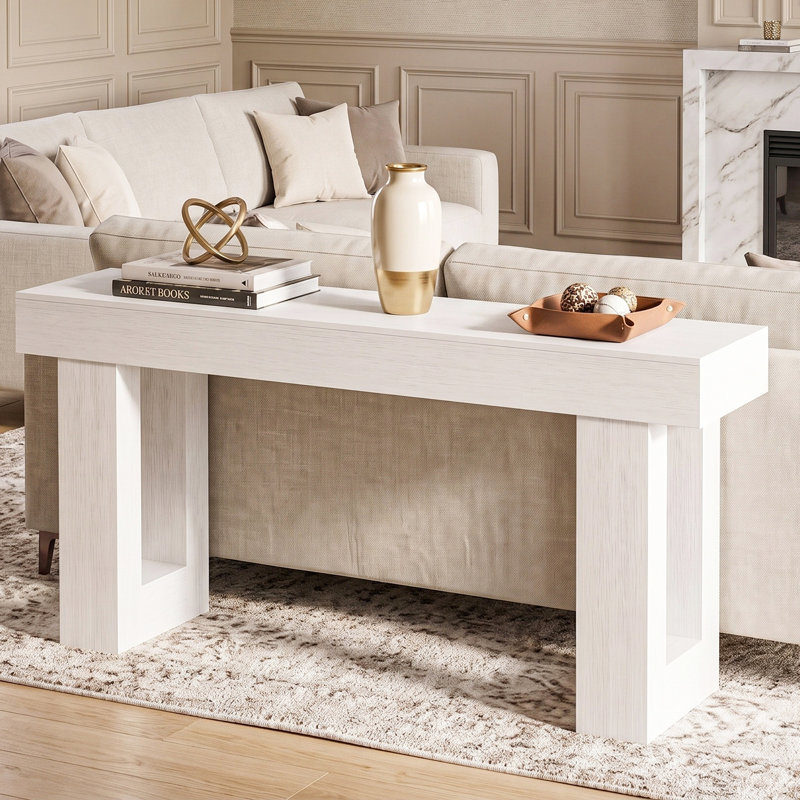 Console rustique de 63 po de largeur, canapé d'appoint en bois massif pour vestibule et vestibule, Blanc