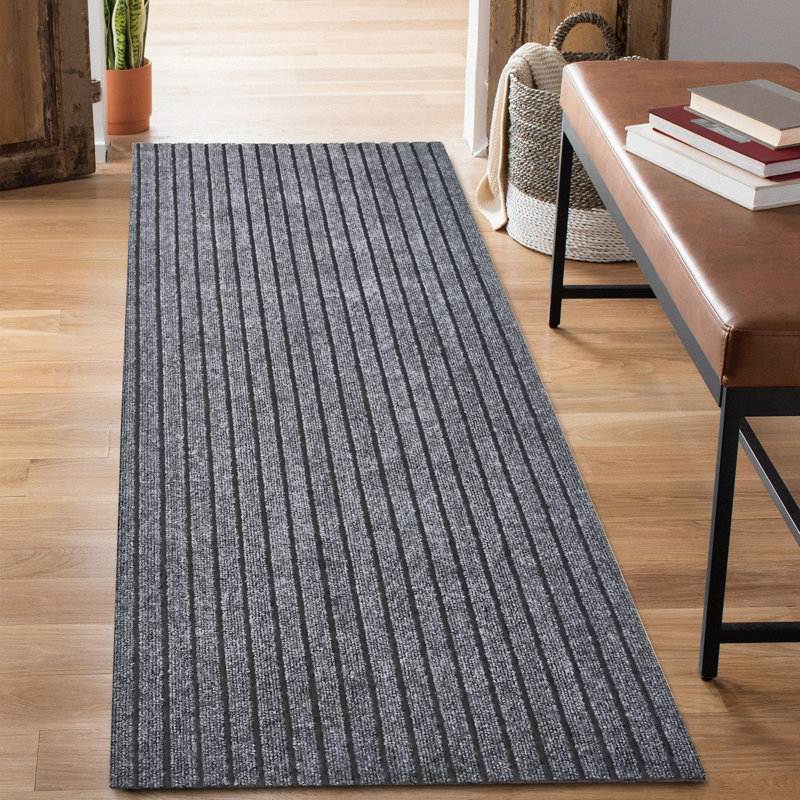 Runner Rug Hallway Non Slip Rubber Back Custom Size As Carpet Doormat Throw Rug Grey Striped, Runner 2' x 10'