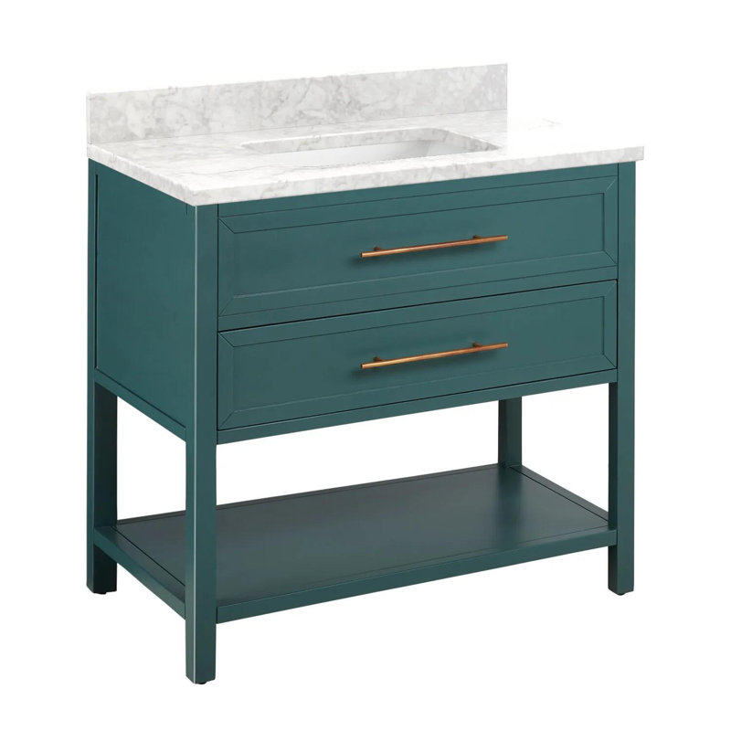 36" Robertson Single Bathroom Vanity Set with Rectangle Undermount Sink, Carrara Marble, Black, No Faucet Hole