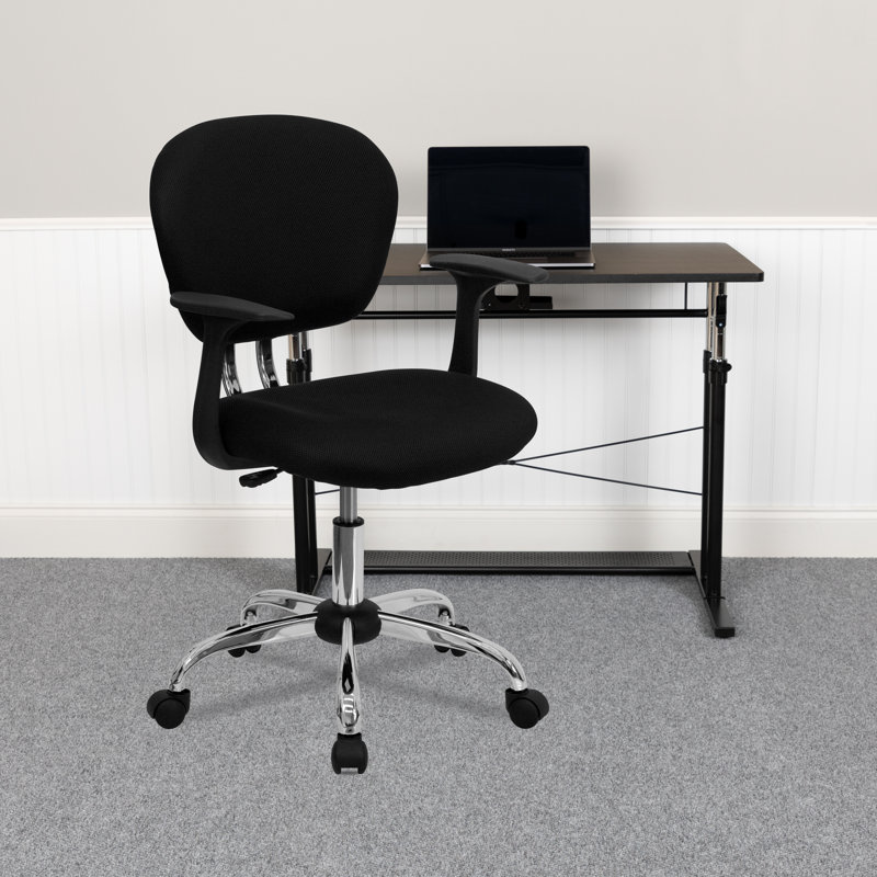 Mid-Back Mesh Padded Swivel Task Office Chair, Black, Fixed