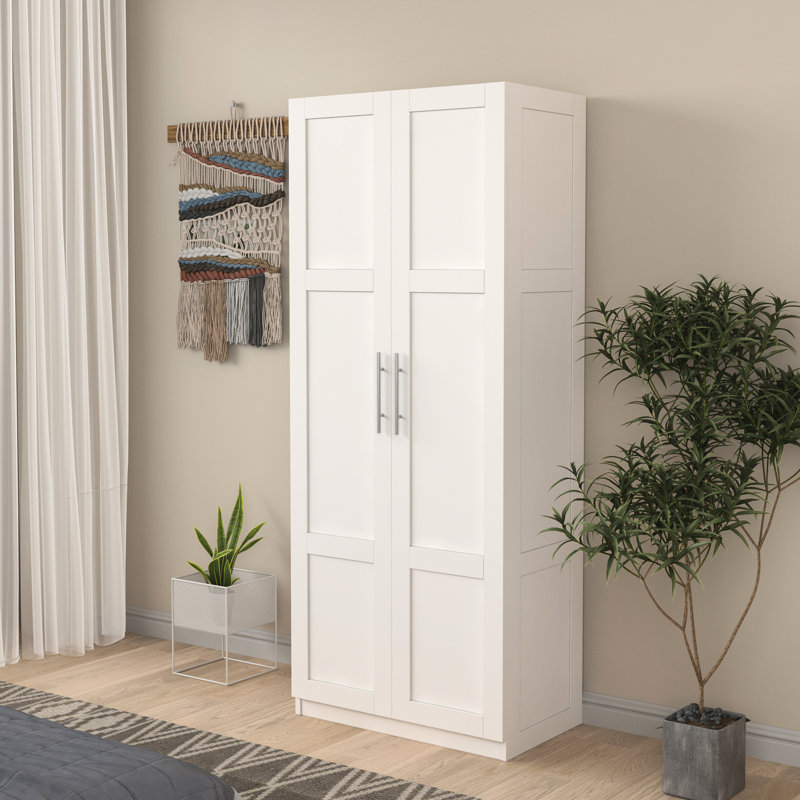 Garde-robe et armoire de cuisine blanches avec 4 espaces de rangement, 2 portes, 3 cloisons, 2 portes de rangement hautes faciles à enlever