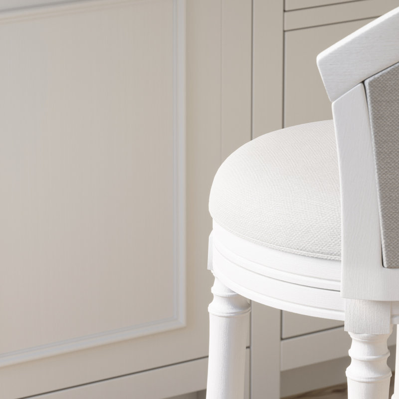 Tabouret de bar à hauteur de comptoir de 26 po, pivotant à 180 degrés, rembourré à dossier, structure blanche et tabouret pivotant à finition grise avec design, siège, dossier rembourré