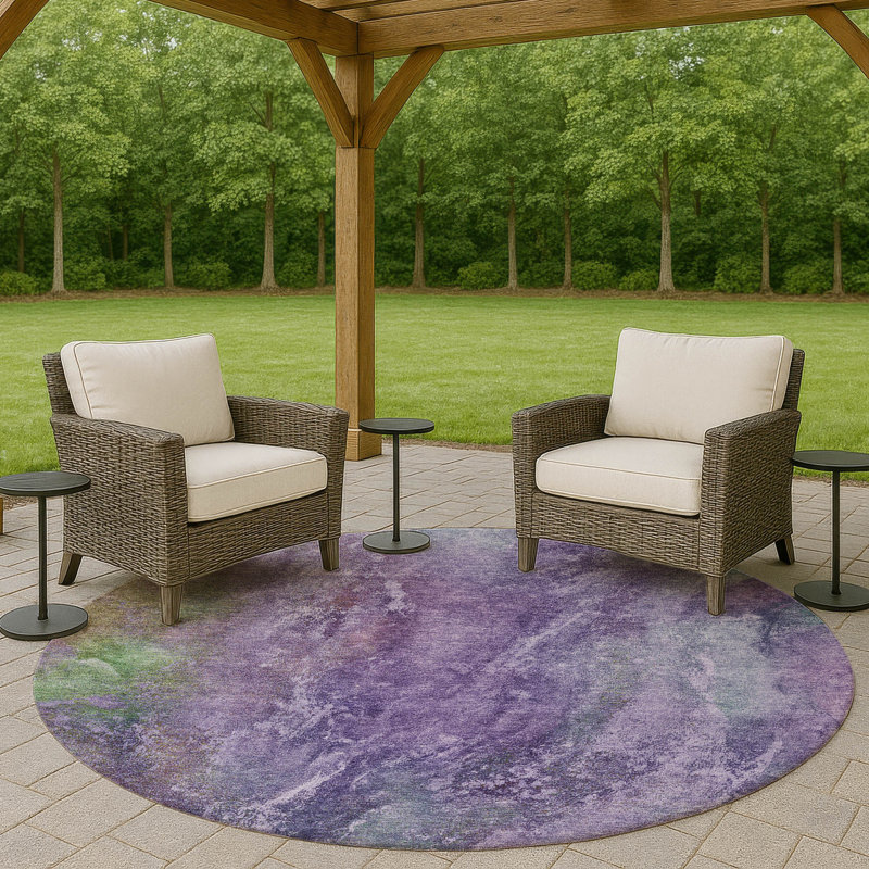 Machine Washable Indoor/Outdoor Emelia ACN2308 Abstract Rug, Round 8'