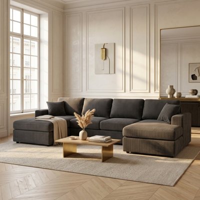 Oversized Double Chaise Sectional Sofa, Corduroy U-Shaped Couch With Two Chaise Loungers, 120" Wide For Living Room, Includes Removable Covers