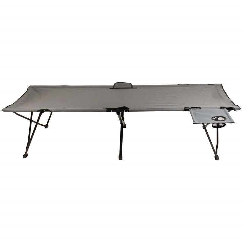 Gray Steel Camping Cot with Removable Side Table