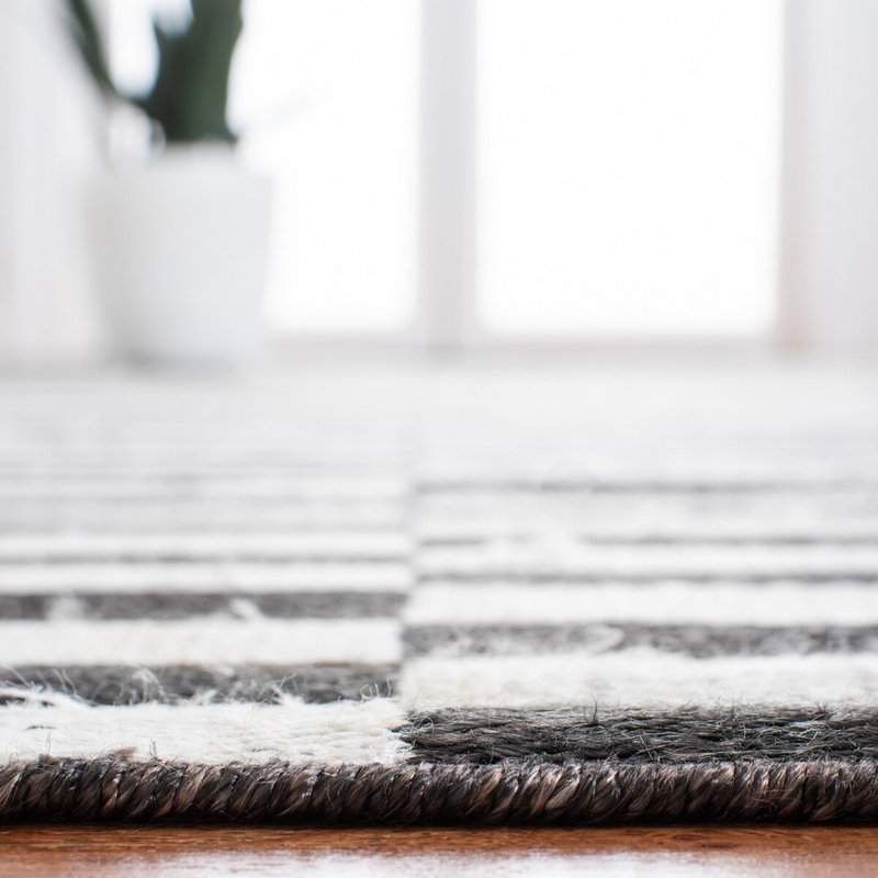 Cameron Striped Area Rug in Black/Ivory, Rectangle 4' x 6'