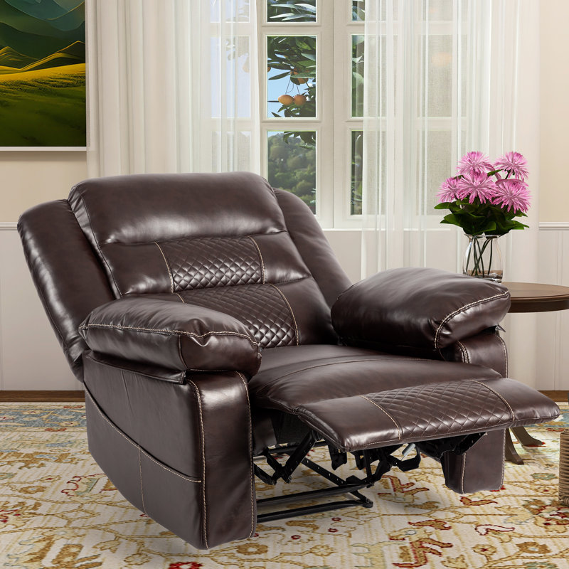 Chemika 40.1" W Oversized Faux Leather Recliner, Massage, Heater, Brown Faux Leather
