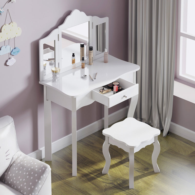 Giglio Kids Vanity Set with Mirror, White