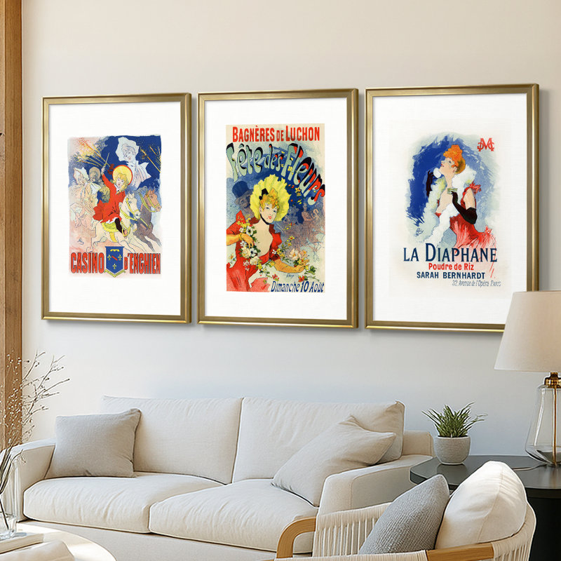 Casino D'Enghien - Toile tendue avec châssis sur mesure - 3 pièces, H 30 po x l 63 po, Doré