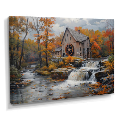 Automne brun et blanc, photo architecturale de moulins - art mural Mills