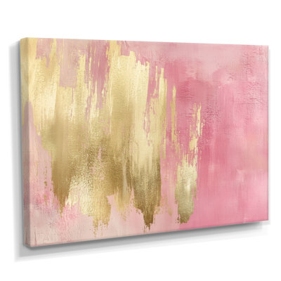 Brushstroke Canvas Print, Blush Gold Glam Wall Art, Blush And Gold Brushstroke Elegance