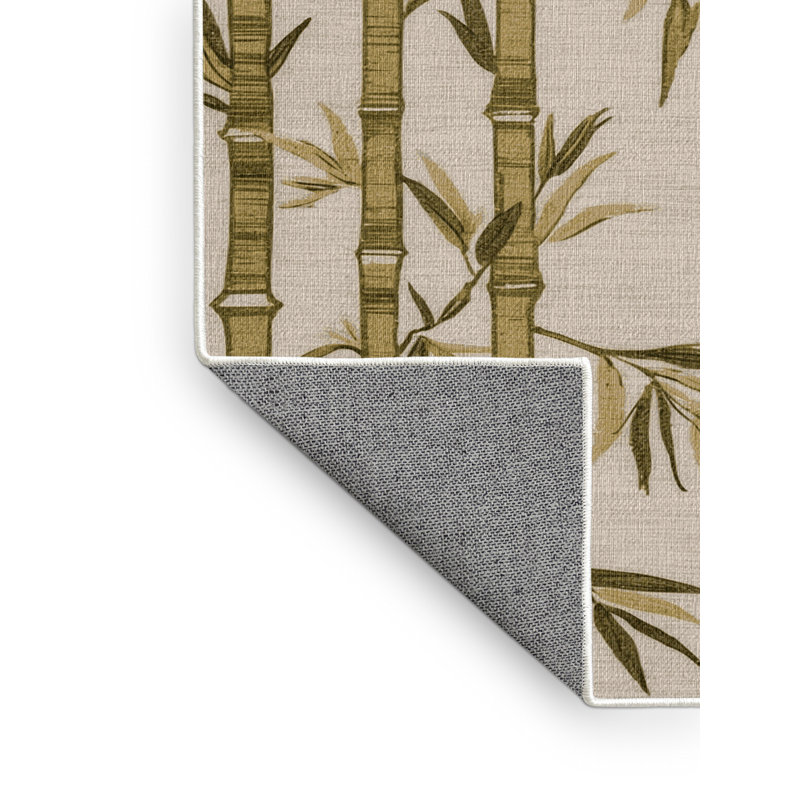 Tapis botanique beige lavable à la machine, Rond 6 pi