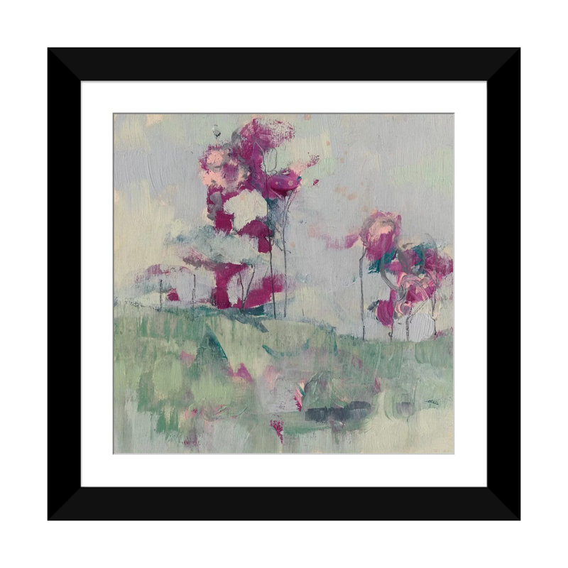« fuchsia treeline ii », impression sur toile, H 24 po x l 24 po x P 1 po, Papier d'art encadré noir, Blanc