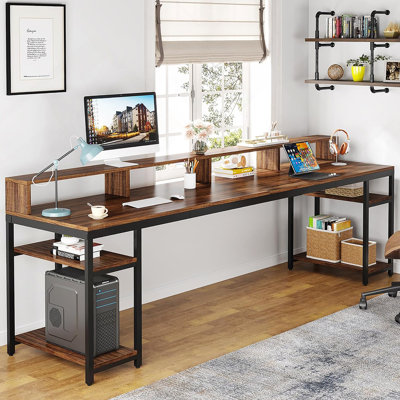 78 Inch Two-Person Desk With Stylish X-Legs, Extra Long Workstation For Dual Use And Industrial Design, Rustic Brown