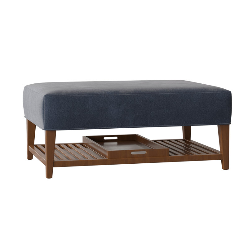 Carly Upholstered Ottoman, Pecan, Tweetie 22 Navy Performance Velvet