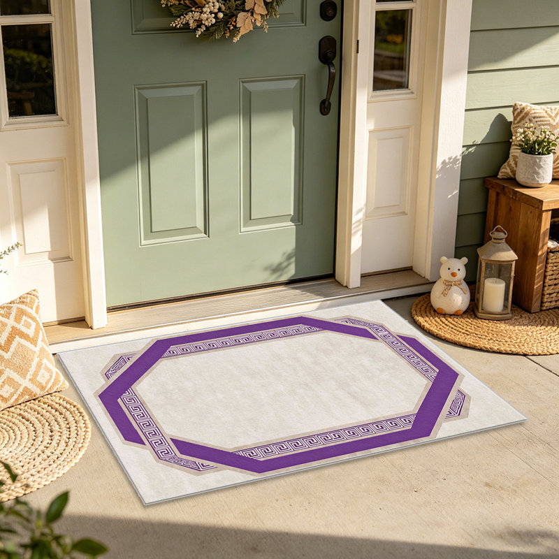 Purple Greek Key Border area rugs for Living Room, Soft and Comfortable, Suitable for all seasons, easy to maintain, machine washable Indoor floor mat, Under Table Farmhouse suitable for Bedroom, Dining Room, Study, Patio, Balcony, Home Decor