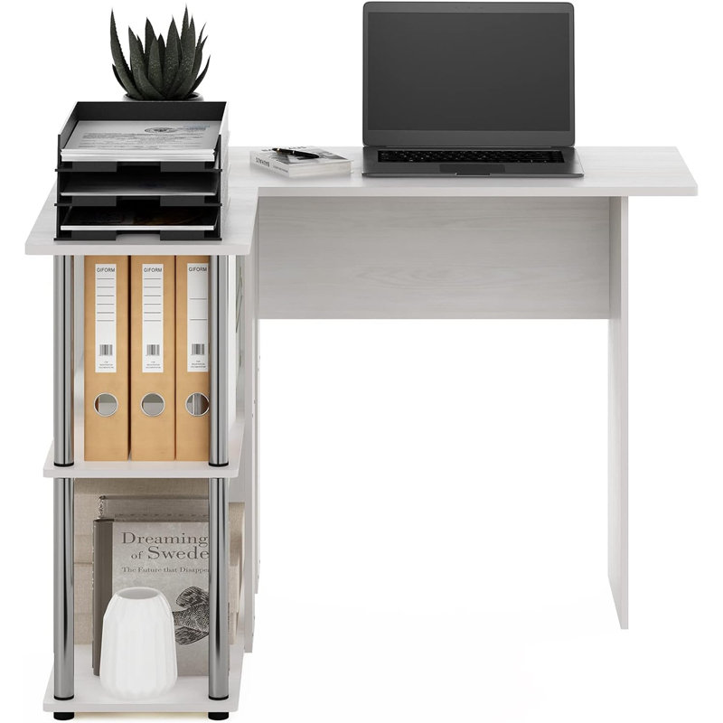 41.14'' W L-Shaped Computer Desk with Bookshelf, White Oak