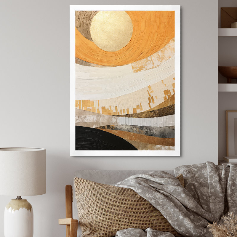 «Geometric Golden Beige Sunset Harmony II», reproduction sur toile, Cadre photo blanc, H 32 po x l 24 po x P 1 po