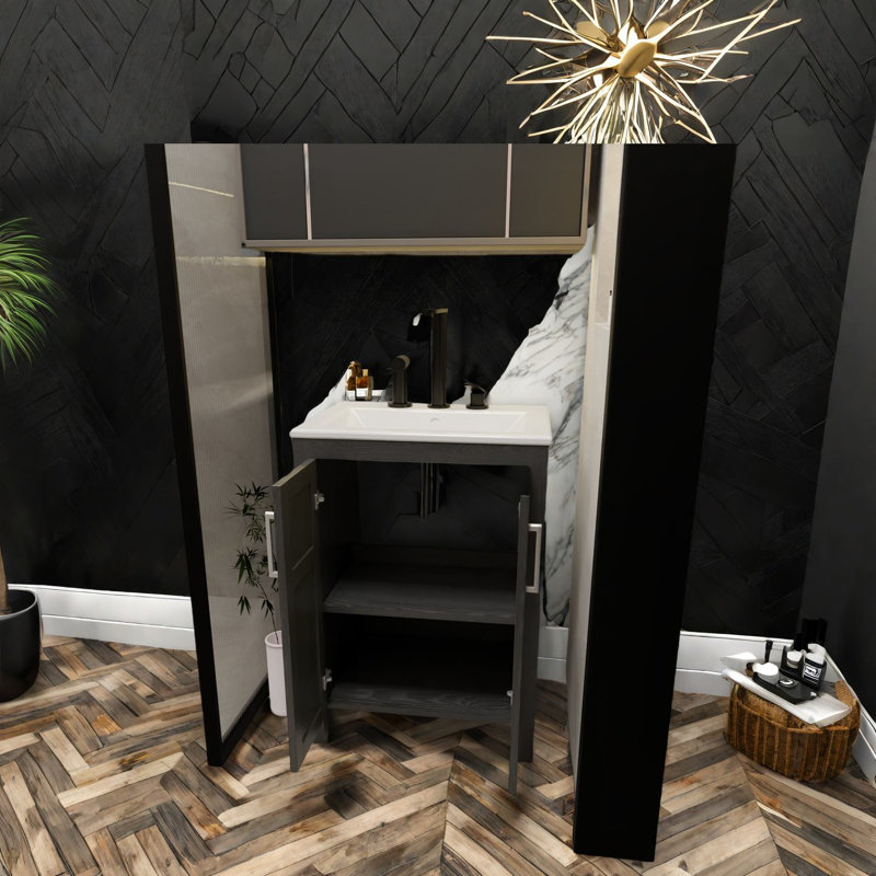 Meuble-lavabo moderne noir avec lavabo en céramique, grand rangement pour la maison