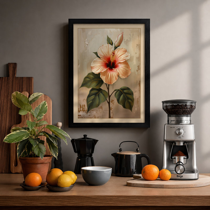 Hibiscus Study Botanical - Framed Print, Black, A3 - 42.0 x 29.7 cm