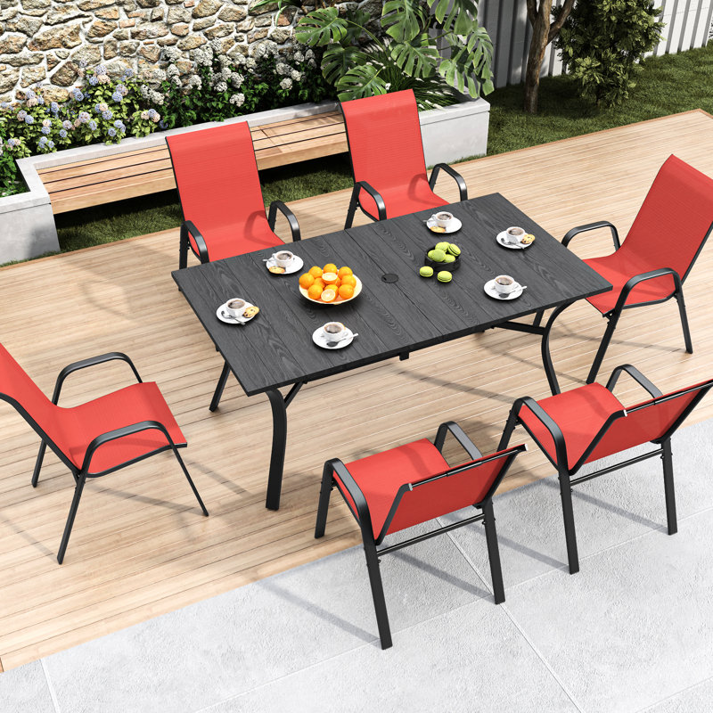 Outdoor Dining Chairs 6 , 350 Lbs Support Per Chair, Wide Seat, Lumbar Comfort, Rust- Frame, Waterproof Fabric, Multiple Use Scenarios 6 Outdoor Seating With Wide Ergonomic Seat And Lbs Capacity Per