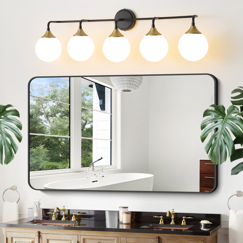 Luminaire de salle de bain à intensité variable avec abat-jour en verre opale lait 5,9 po Romale, Noir mat / Or, 5