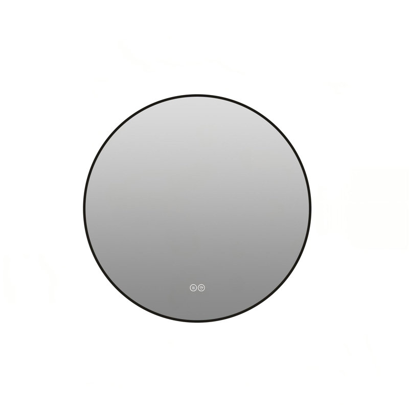 Miroir de salle de bain rond en aluminium noir de 61 cm (24 po) avec éclairage DEL - Miroir mural antibuée à intensité variable et 3 températures de couleur
