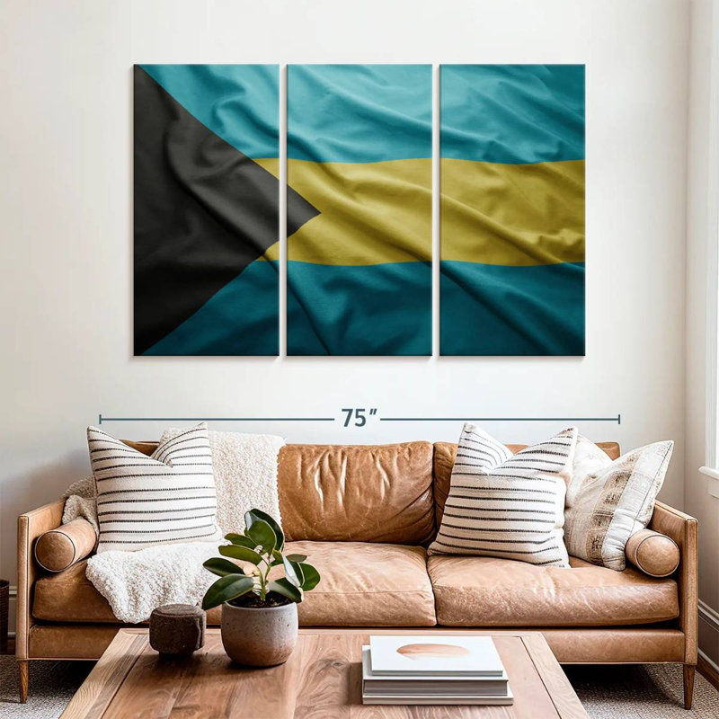 Borges battant le drapeau des Bahamas, H 42 po x l 65 po