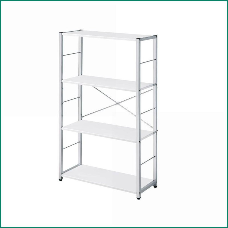 Bibliothèque Tennos Modern 4-Tier White & amp; Finition chromée | Blanc | Métal